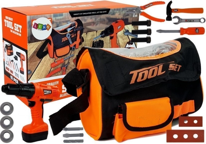 Ensemble d'outils pour enfants dans un sac bandoulière avec perceuse à pile