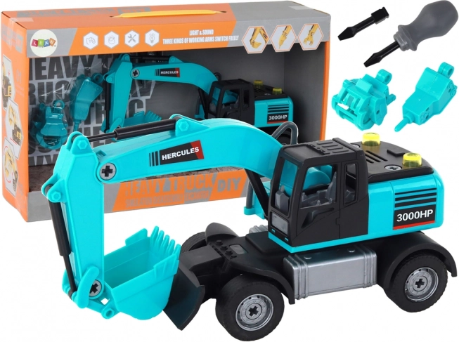 pelleteuse de construction DIY pour enfants avec accessoires interchangeables, lumière et son