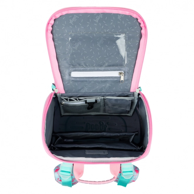Cartable scolaire avec motif flamant rose