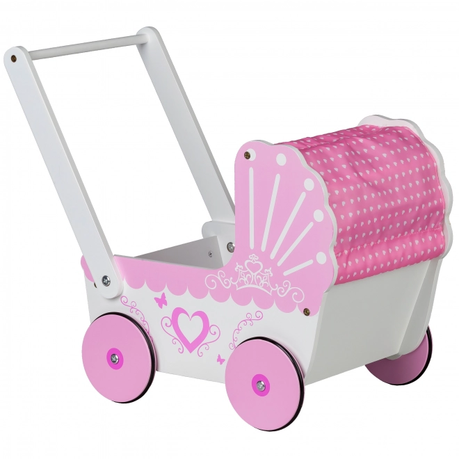 EcoToys Poussette en bois pour poupées Cœur Rose