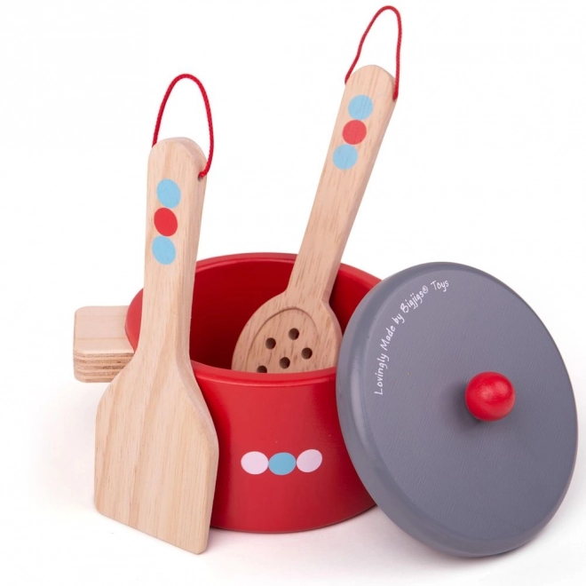Bigjigs Toys Ensemble de vaisselle en bois à pois