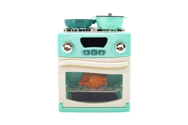 Cuisinière en plastique avec accessoires fonctionnant à piles avec lumière et son en boîte 22x28x11,5cm 18m+