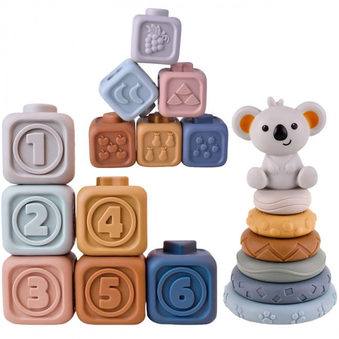 Woopie Ensemble de cubes sensoriels en caoutchouc doux pour enfants 3 en 1 Ensemble Ourson