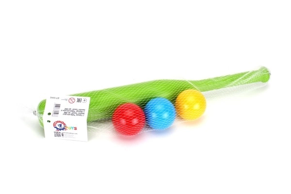 Bat de baseball 50cm + 3 balles en plastique 2 couleurs en filet