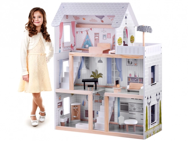 Maison de poupée en bois avec lumières LED style boho 78cm
