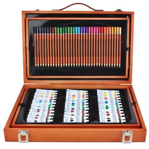 Grande trousse en bois pour petits artistes 174 pièces