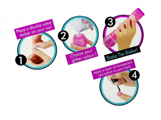 Ensemble de décoration des ongles pour enfants avec un distributeur de paillettes et des autocollants colorés