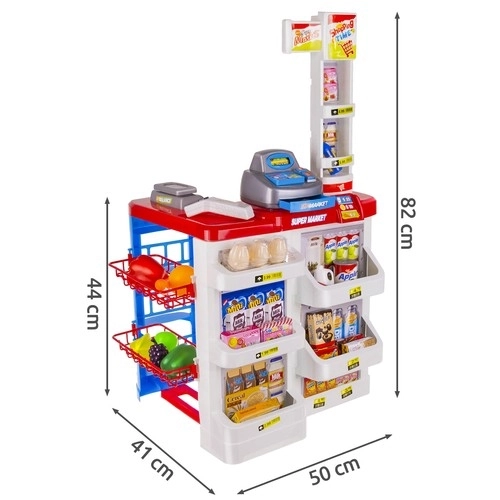 Supermarché avec caisse, panier et accessoires