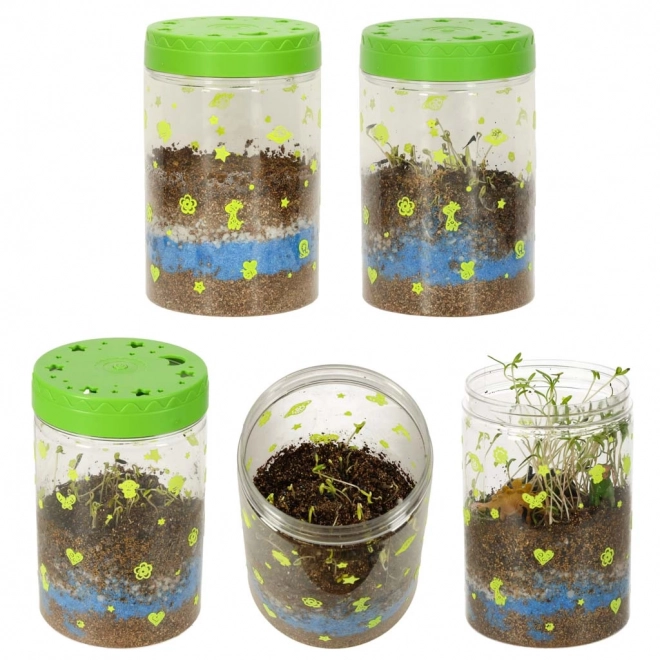 Terrarium pour cultiver des plantes avec lampe LED et dinosaures