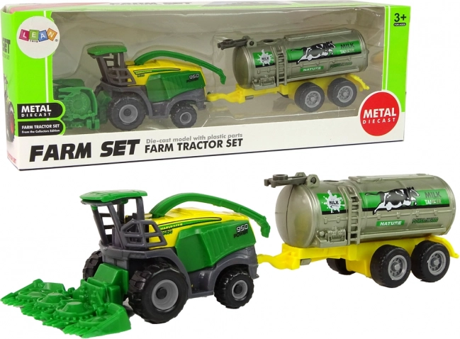 tracteur de ferme en plastique avec remorque à lait verte