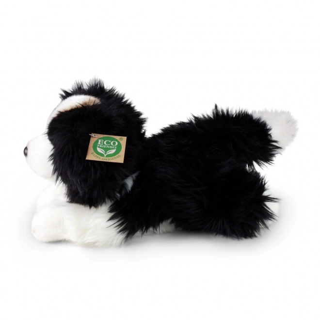 Chien en peluche border collie allongé 30 cm ÉCOLOGIQUE