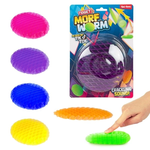 Ver de gadget changeant de forme anti-stress plastique 13cm 6 couleurs sur carte