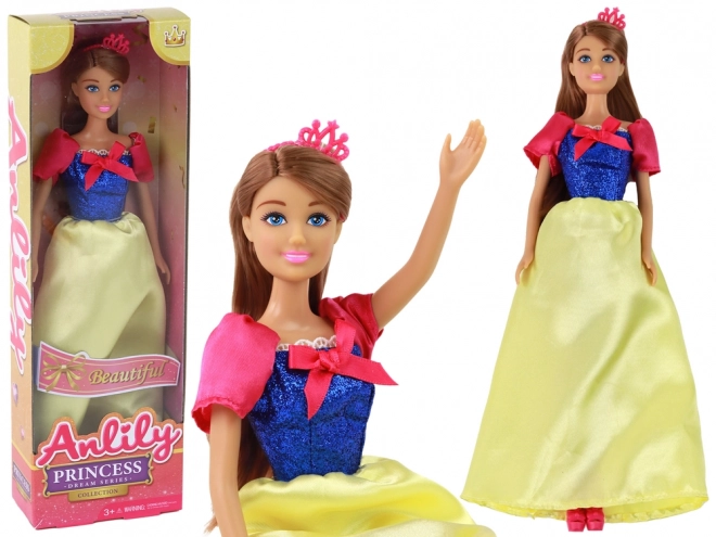 Poupée Anlily Princesse avec de longs cheveux foncés et une robe jaune