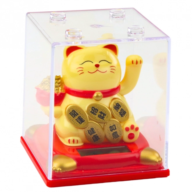 Chat chinois porte-bonheur beige avec mécanisme solaire