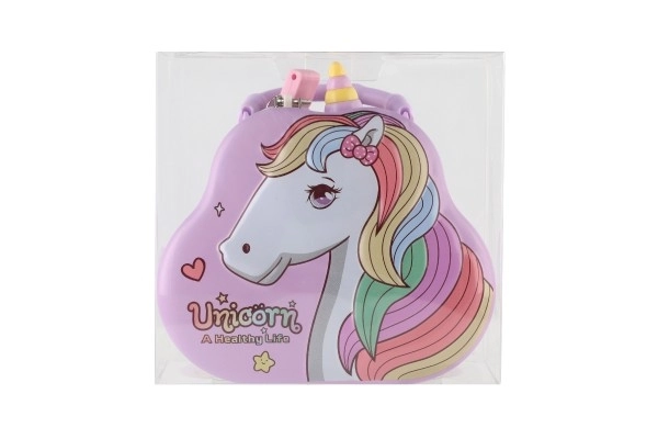 Tirelire sac à main licorne en métal avec serrure 15x14cm 3 couleurs dans une boîte en plastique