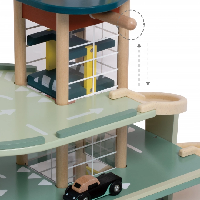 Garage de stationnement avec voitures et hélicoptère