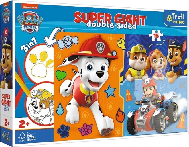 Puzzle géant recto-verso 15 pièces PAW PATROL 3-en-1