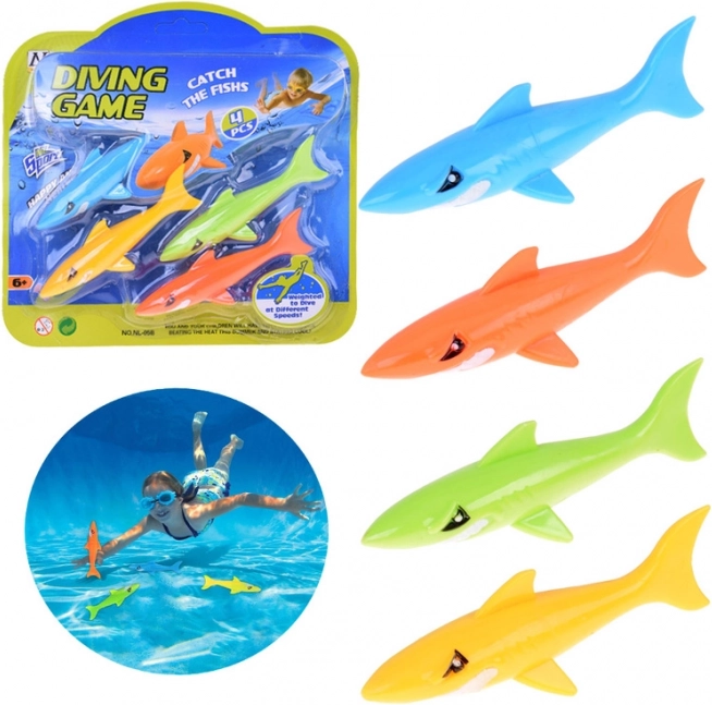 Ensemble de 4 requins colorés pour l'apprentissage de la plongée pour enfants