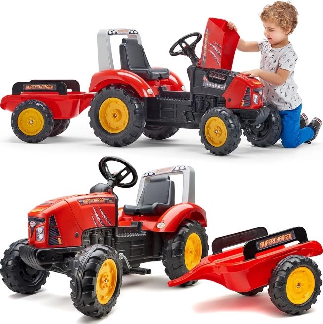tracteur à pédales avec remorque Red Supercharger à partir de 3 ans
