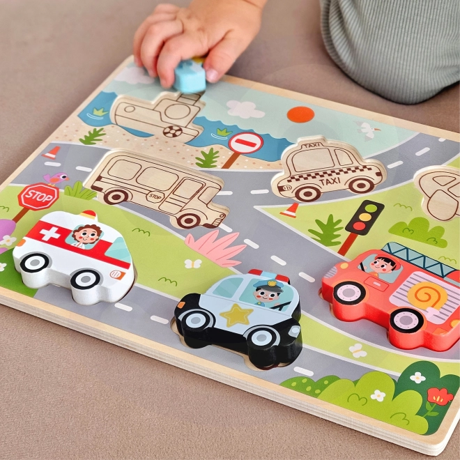 Puzzle en bois Montessori ville