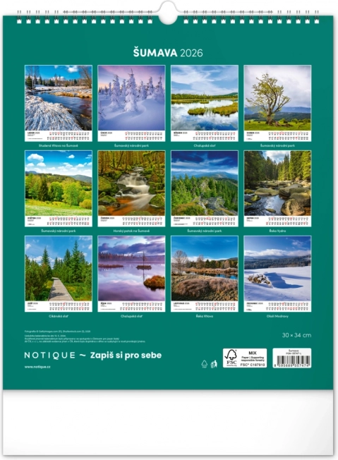 Calendrier mural Šumava 2026