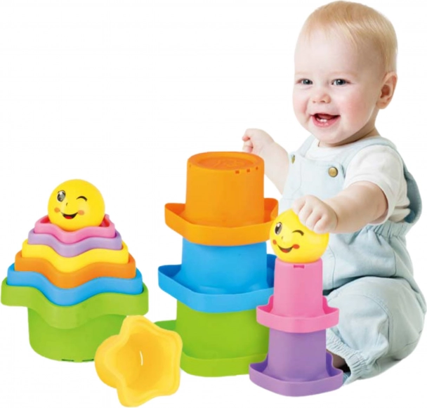 Pyramide sensorielle empilable étoiles avec balle WOOPIE