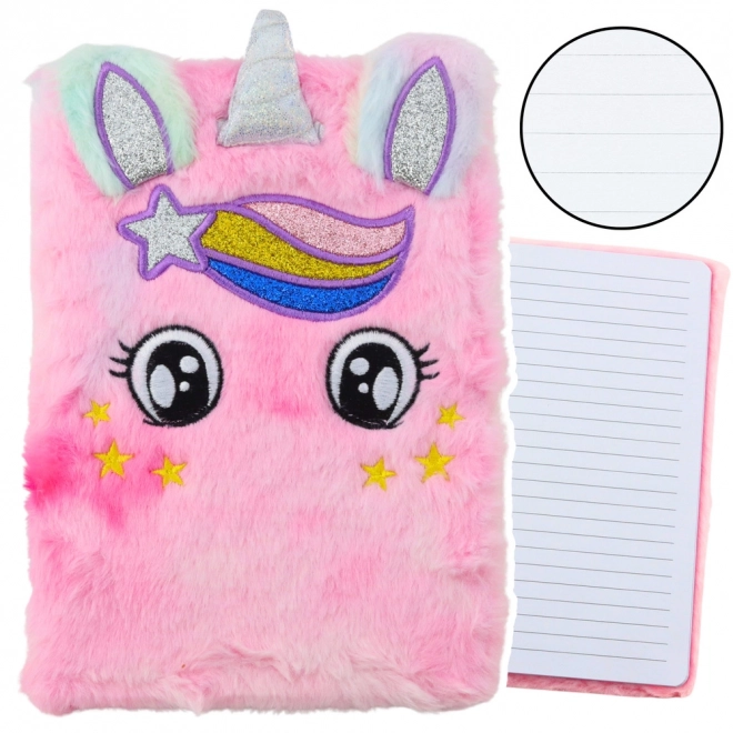 Cahier en peluche avec licorne rose arc-en-ciel