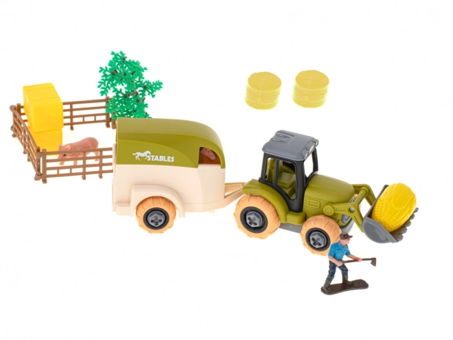 Ensemble fermier avec tracteurs et animaux domestiques