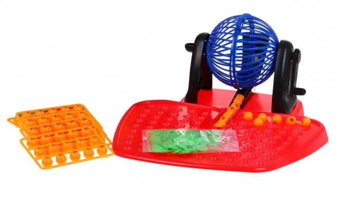 Jeu pour enfants Bingo 4+ Loterie de nombres + Machine de tirage avec cylindre + Billes avec nombres + Cartes jetons