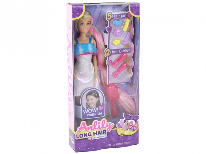 Poupée Anlily aux longs cheveux blonds - ensemble de coiffure