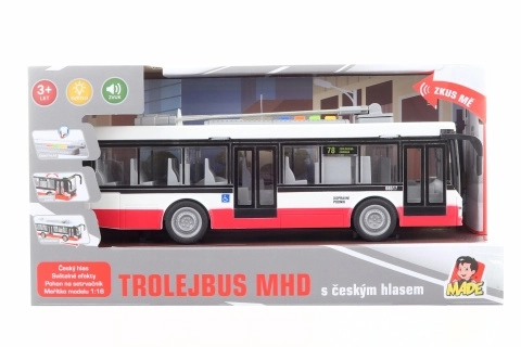 trolleybus avec voix tchèque, volant d’inertie et effets lumineux 28 cm