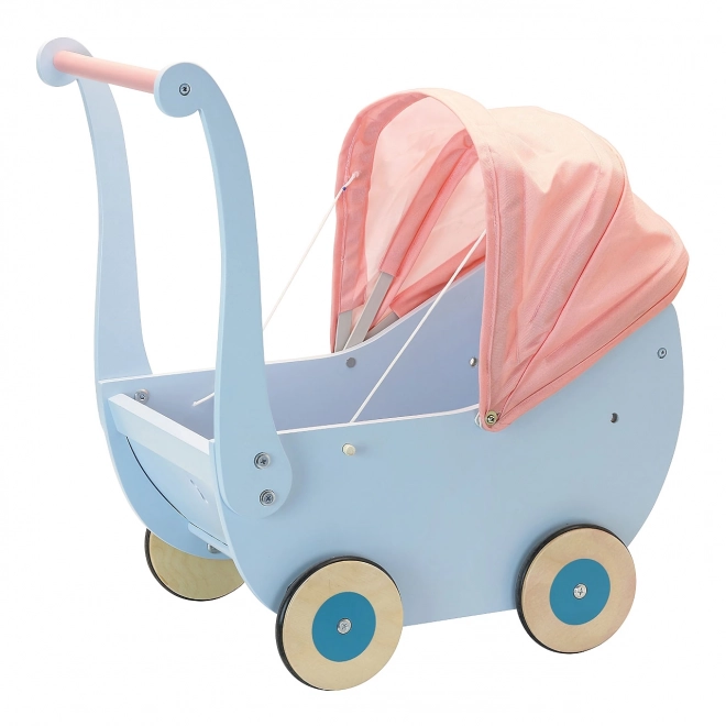 Petitcollin Poussette en bois bleue (pour poupée jusqu'à 40 cm)