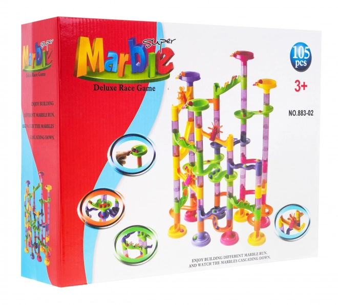 Parcours de billes pour enfants 3+ avec pièces de construction, 105 pcs et 30 billes