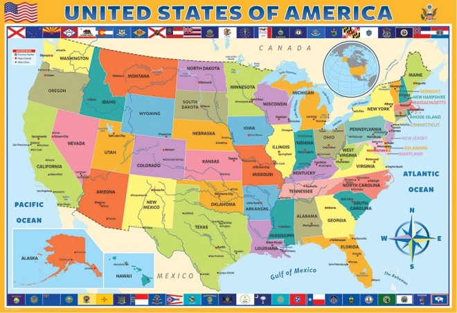 EUROGRAPHICS Puzzle Carte des États-Unis d'Amérique 200 pièces