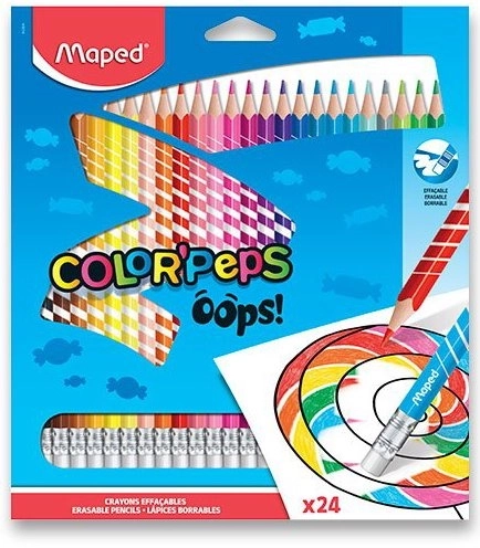 MAPED Crayons triangulaires Color'Peps Oops avec gomme 24 pièces