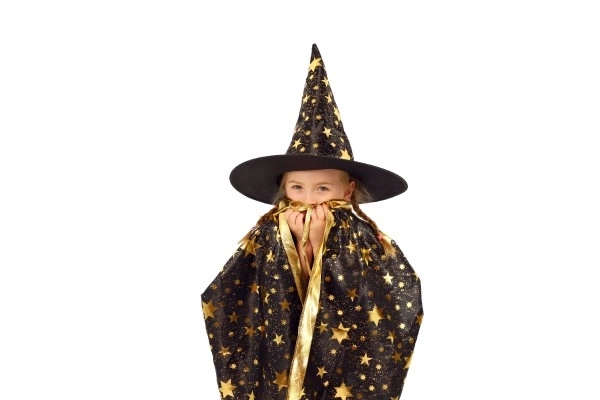 Chapeau de sorcier + cape pour enfants diamètre 38cm noir-doré en sac de carnaval