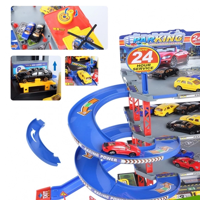 Garage multi-niveaux Woopie avec station de lavage et hélicoptère