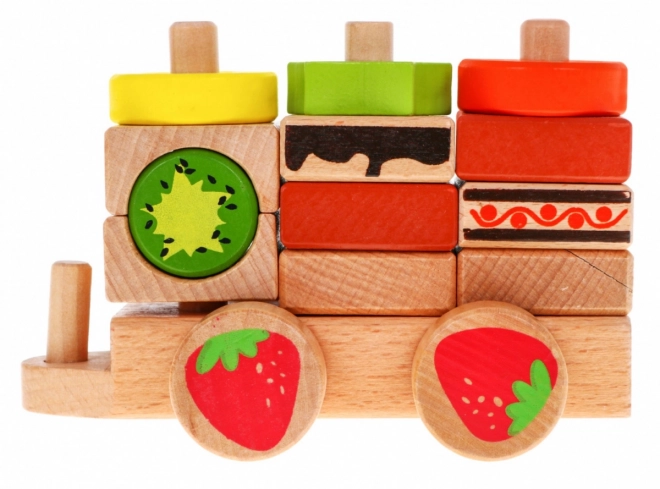 Locomotive en bois avec trois wagons pour enfants 3+ Jouet sensoriel + 27 blocs