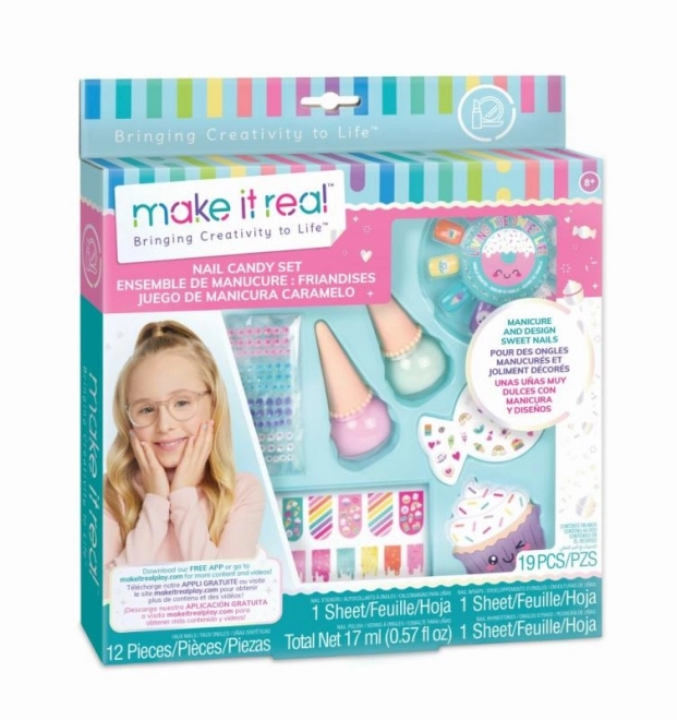 Ensemble coloré pour ongles avec autocollants Candy