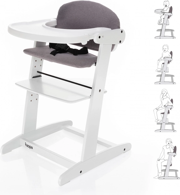 Chaise haute évolutive Zopa Grow Up, blanc/gris