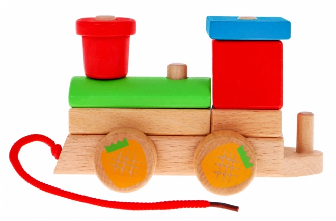 Locomotive en bois avec trois wagons pour enfants 3+ Jouet sensoriel + 27 blocs