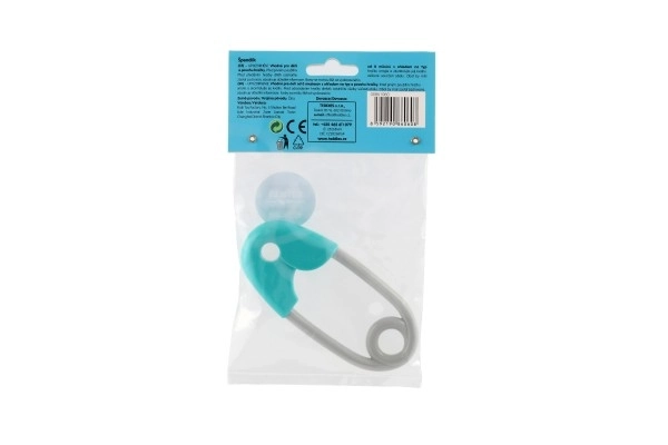 Hochets épingle plastique 12cm turquoise et gris 12x19cm en sachet 0+