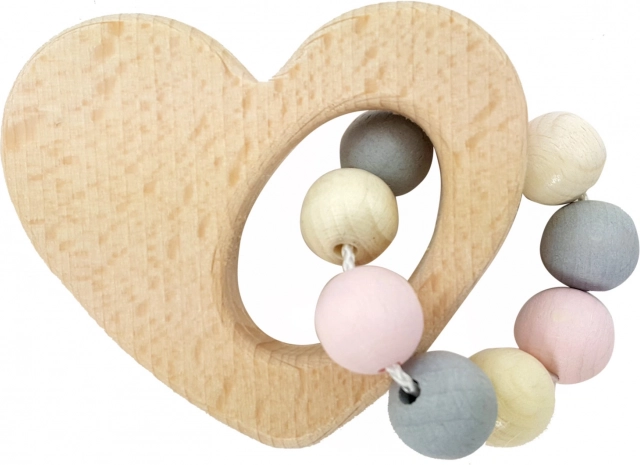 Hess hochet en bois cœur rose