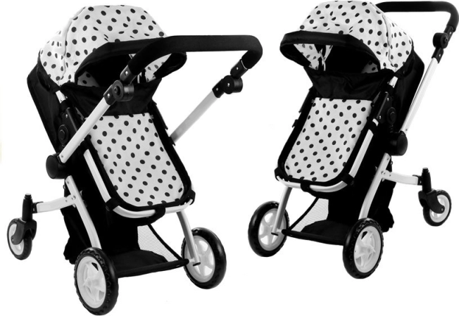 Poussette pour poupées Alice 2-en-1 nacelle et sport, pois noir‑blanc