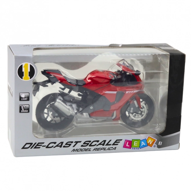 Moto en métal sportif rouge avec éclairage et sons R1 1:12