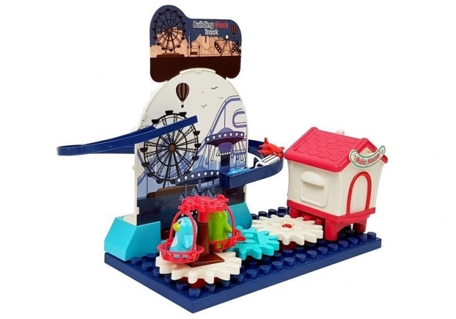 Jeu de constructions avec piste de course et engrenages à piles