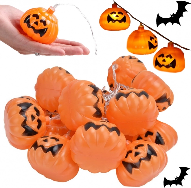 Guirlande lumineuse LED citrouilles pour Halloween, 200 cm, 10 lumières, à piles