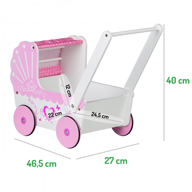 EcoToys Poussette en bois pour poupées Cœur Rose
