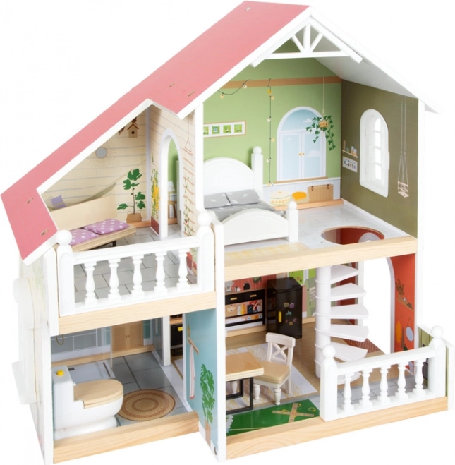 Maison de poupées en bois avec terrasse