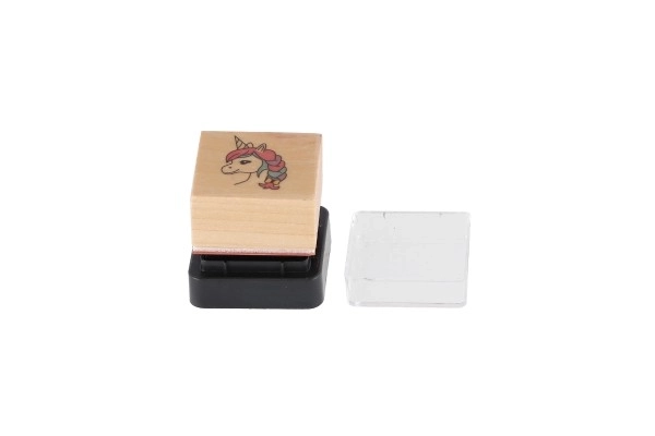 Tampons en bois 5+1 avec coussin 23 licornes 3x3cm sur carte